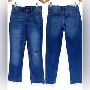 J. CREW Mid Rise Flare Crop Raw Hem Distressed Jeans Size 25